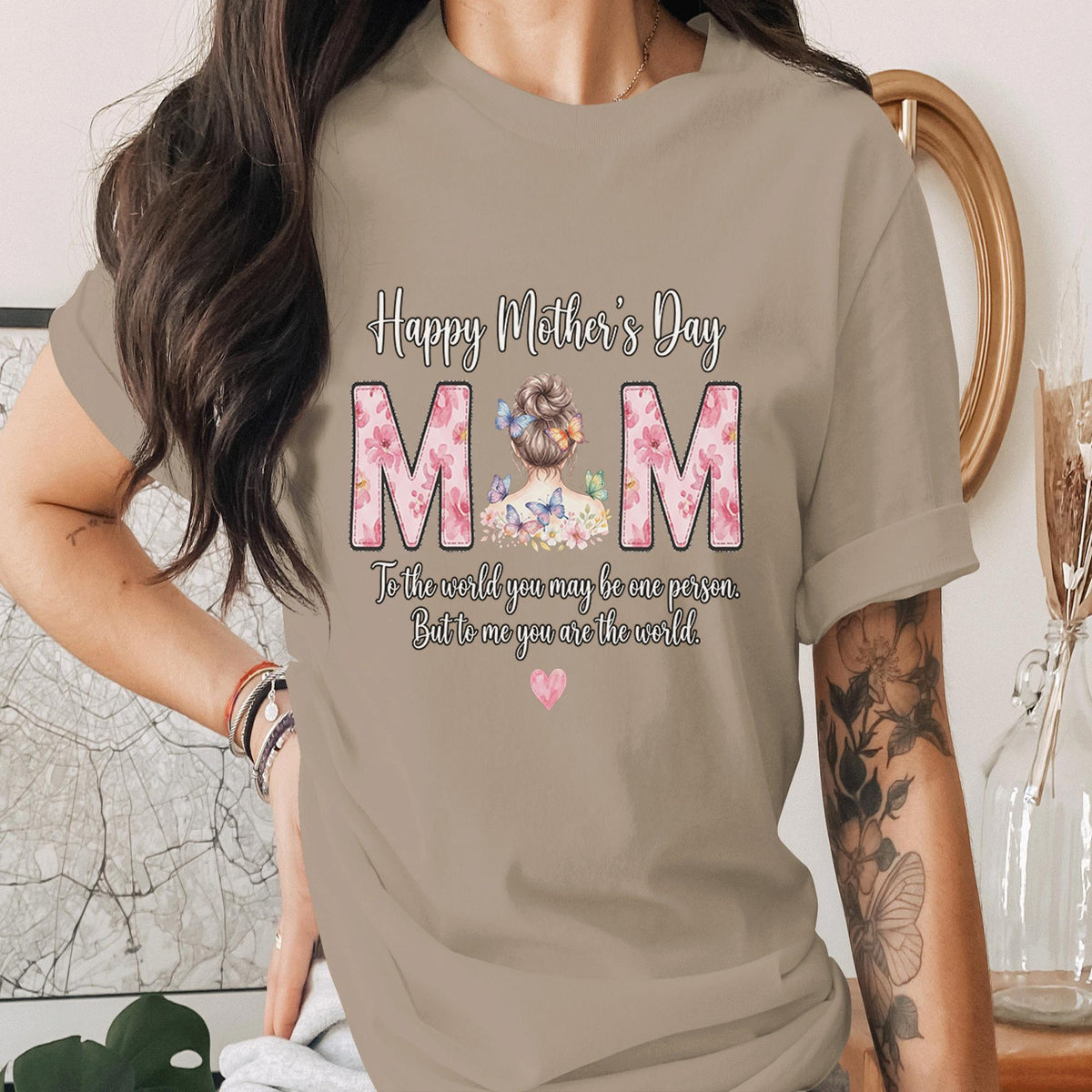 Happy Mothers Day Mom Shirt Butterfly Mom Tee Floral MOM T-Shirt Sentimental Quote Gift for Mother Cute Pink Lettering Top Mama Shirt