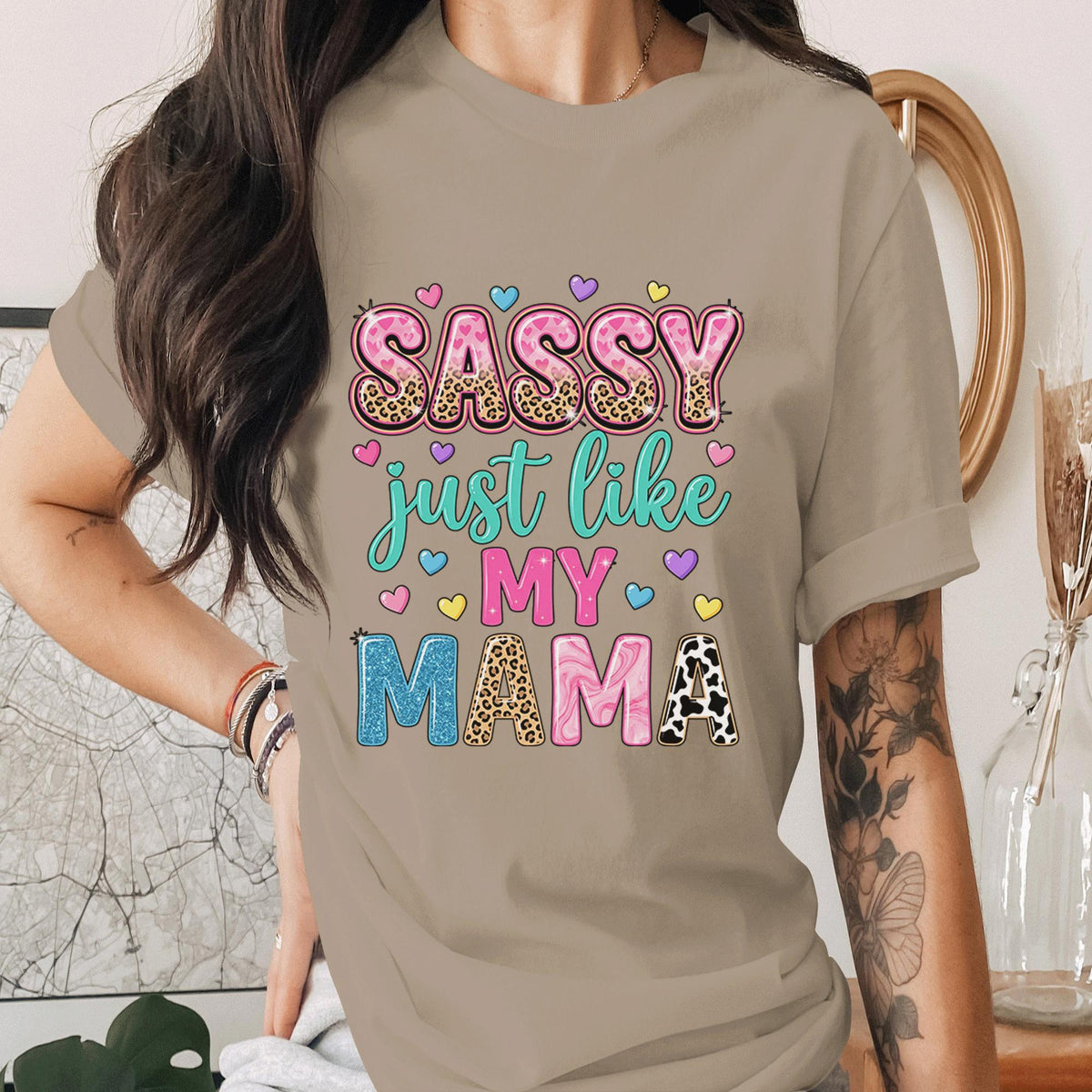 Sassy Just Like My Mama Shirt Funny Daughter Mom Tee Cute Leopard Pink Blue Mothers Day T-Shirt Matching Family Outfit Gift