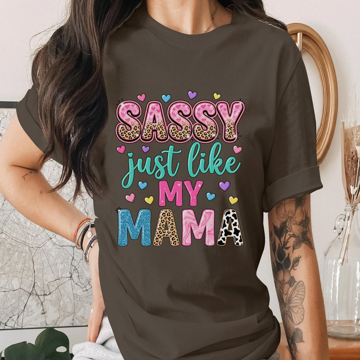 Sassy Just Like My Mama Shirt Funny Daughter Mom Tee Cute Leopard Pink Blue Mothers Day T-Shirt Matching Family Outfit Gift