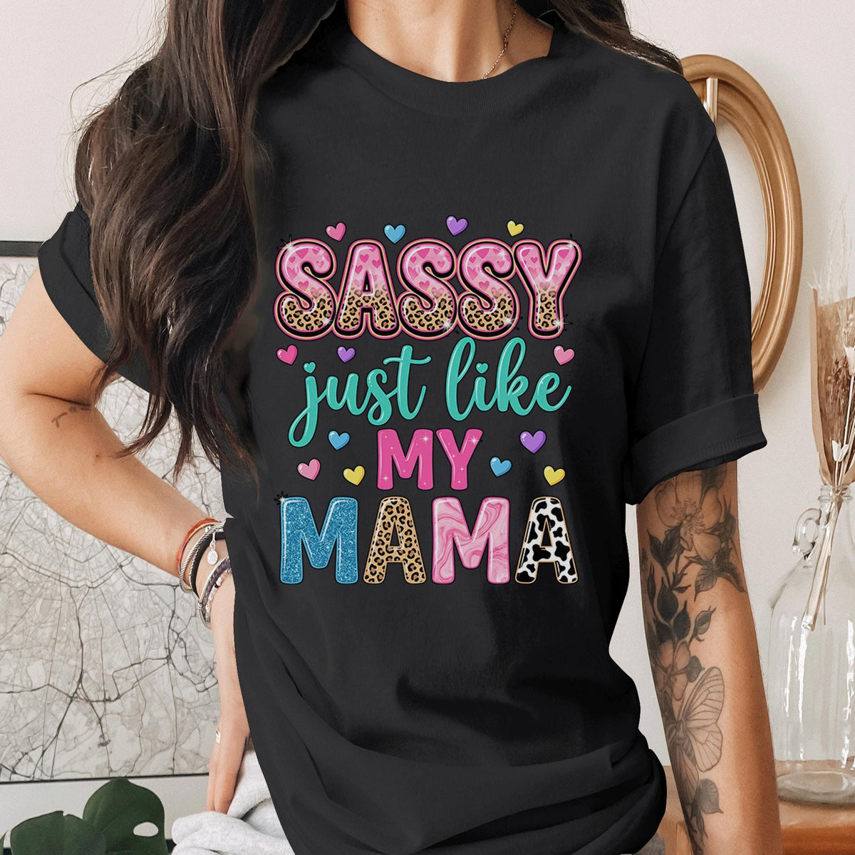 Sassy Just Like My Mama Shirt Funny Daughter Mom Tee Cute Leopard Pink Blue Mothers Day T-Shirt Matching Family Outfit Gift