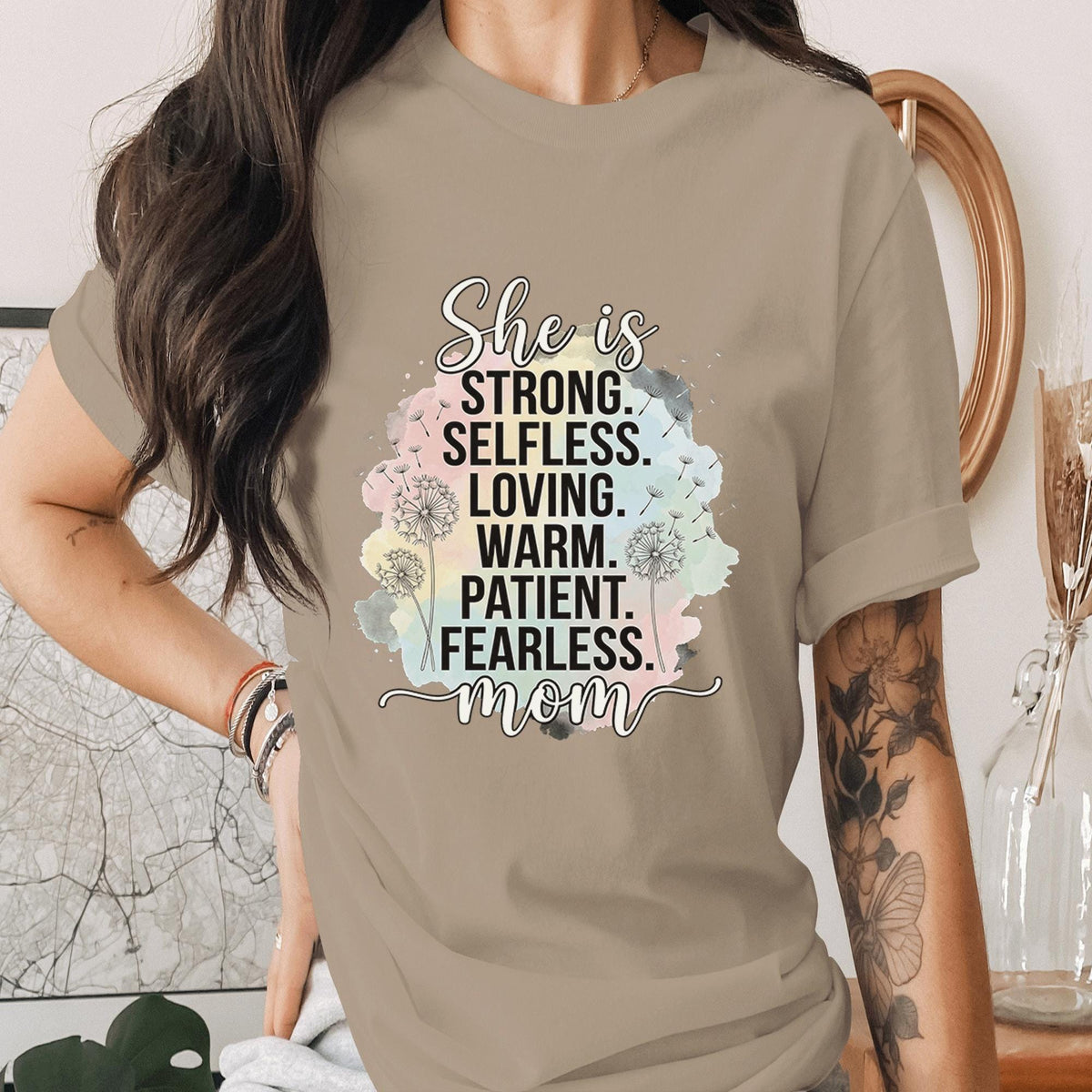 Strong Mom Shirt Inspirational Mother Quote Tee She Is Strong Selfless Loving Patient Fearless Mom T-Shirt Mothers Day Gift Idea Mama Shirt