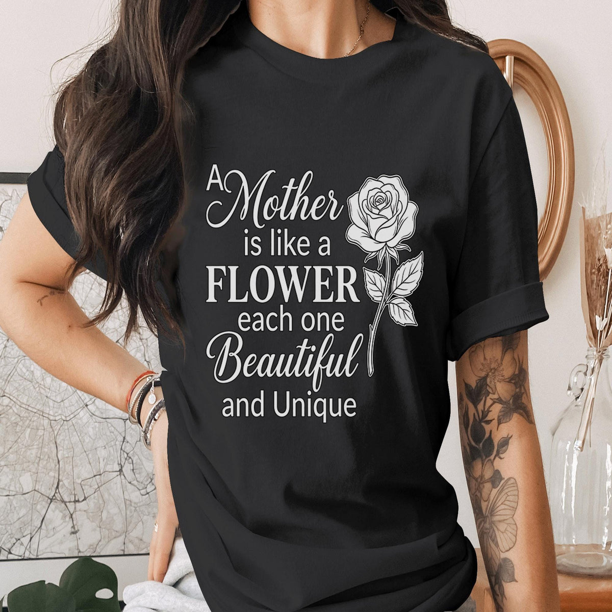 Mother Is Like a Flower Shirt Inspirational Mom Quote Tee Floral Rose T-Shirt Mothers Day Gift Idea Elegant Mom Top M...