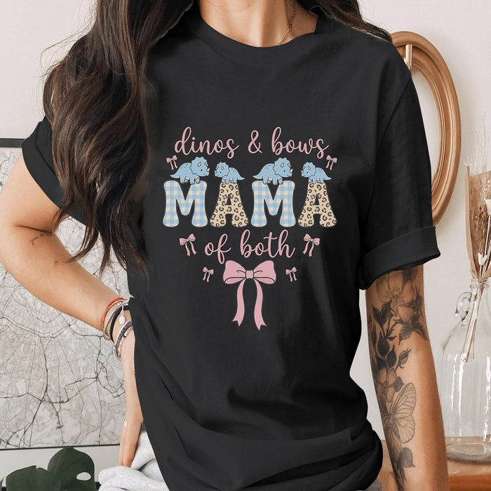 Dinos and Bows Mama Of Both Shirt Cute Boy Girl Mom Tee Dinosaur Bow Mom Shirt Trendy Mama T-Shirt Mothers Day Gift Idea