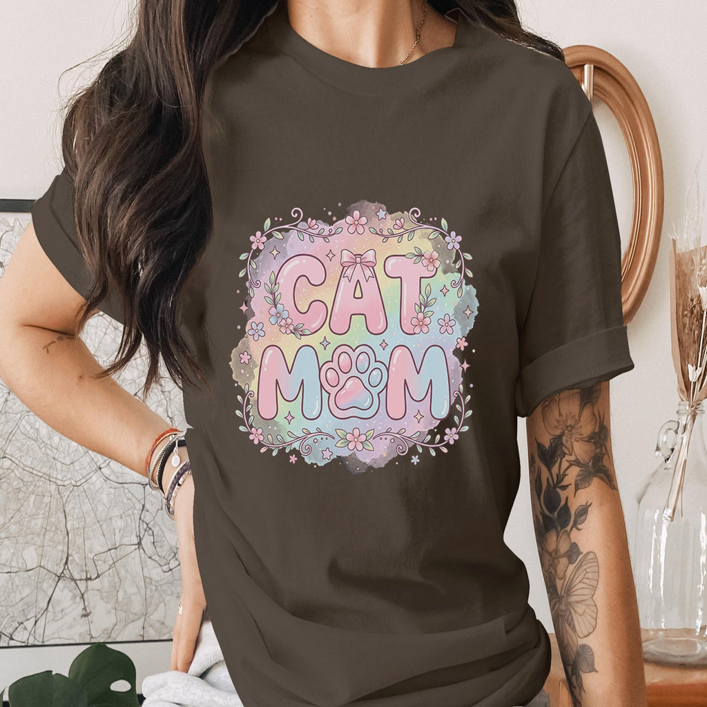 Cat Mom Shirt Cute Pastel Floral Cat Mom Tee Paw Print Mama Shirt Aesthetic Cat Lover Gift Trendy Pet Mom T-Shirt Mothers Day Gifts Idea