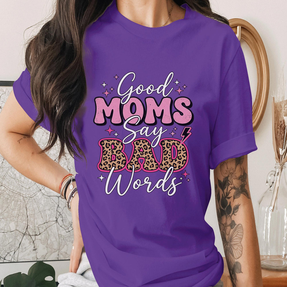 Good Moms Say Bad Words Shirt Funny Mom Tee Trendy Leopard Print Mama Shirt Cool Mom T-Shirt Mothers Day Gift Idea