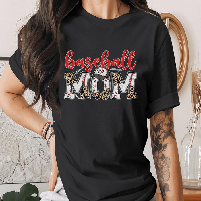 Baseball Mom Shirt Leopard Print Baseball Tee Sports Mama T-Shirt Game Day Outfit Trendy Baseball Mama Gift Mothers D...