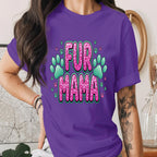 Fur Mama Shirt Pink Leopard Dog Mom Tee Cute Pet Lover T-Shirt Paw Print Gift for Dog Lover Cat Mom Gift Animal Lover Shirt Mothers Day