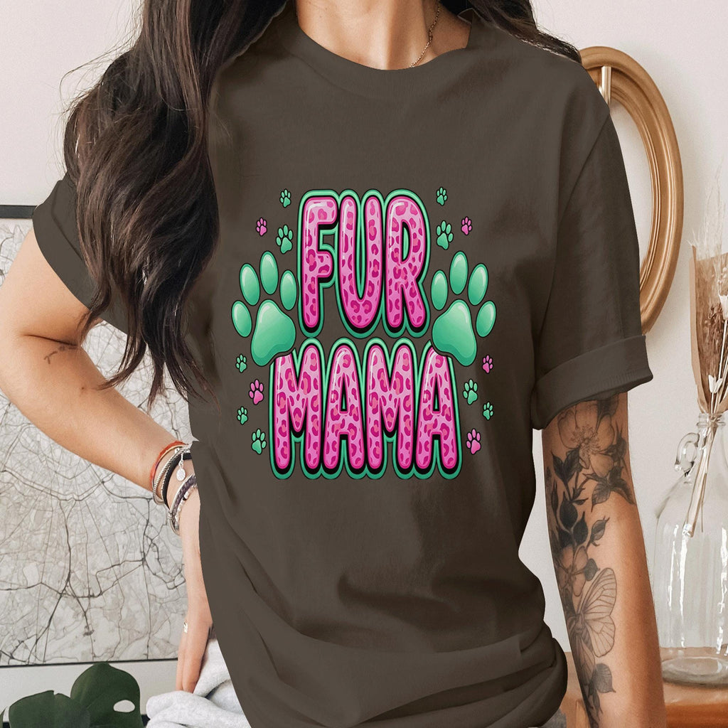 Fur Mama Shirt Pink Leopard Dog Mom Tee Cute Pet Lover T-Shirt Paw Print Gift for Dog Lover Cat Mom Gift Animal Lover Shirt Mothers Day
