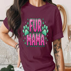 Fur Mama Shirt Pink Leopard Dog Mom Tee Cute Pet Lover T-Shirt Paw Print Gift for Dog Lover Cat Mom Gift Animal Lover Shirt Mothers Day