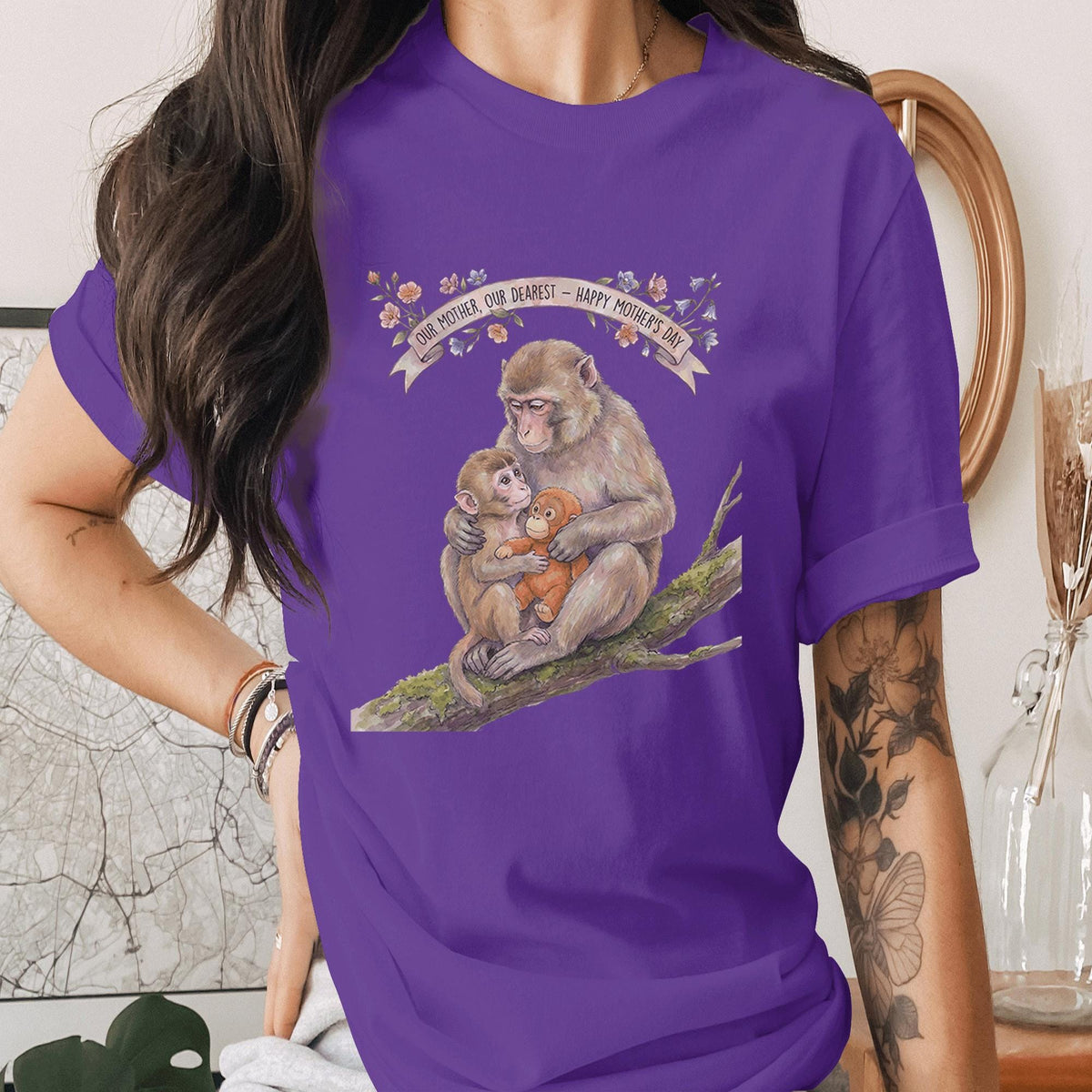 Monkey Mother Love Shirt Cute Animal Mom Tee Vintage Style Happy Mothers Day Shirt Wildlife Mom Gift Unique Nature Lover Mama Tee