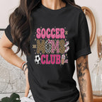 Soccer Moms Club Shirt Cute Soccer Mom Tee Pink Leopard Sports Mom T-Shirt Football Mom Gift Trendy Game Day Mom Outf...