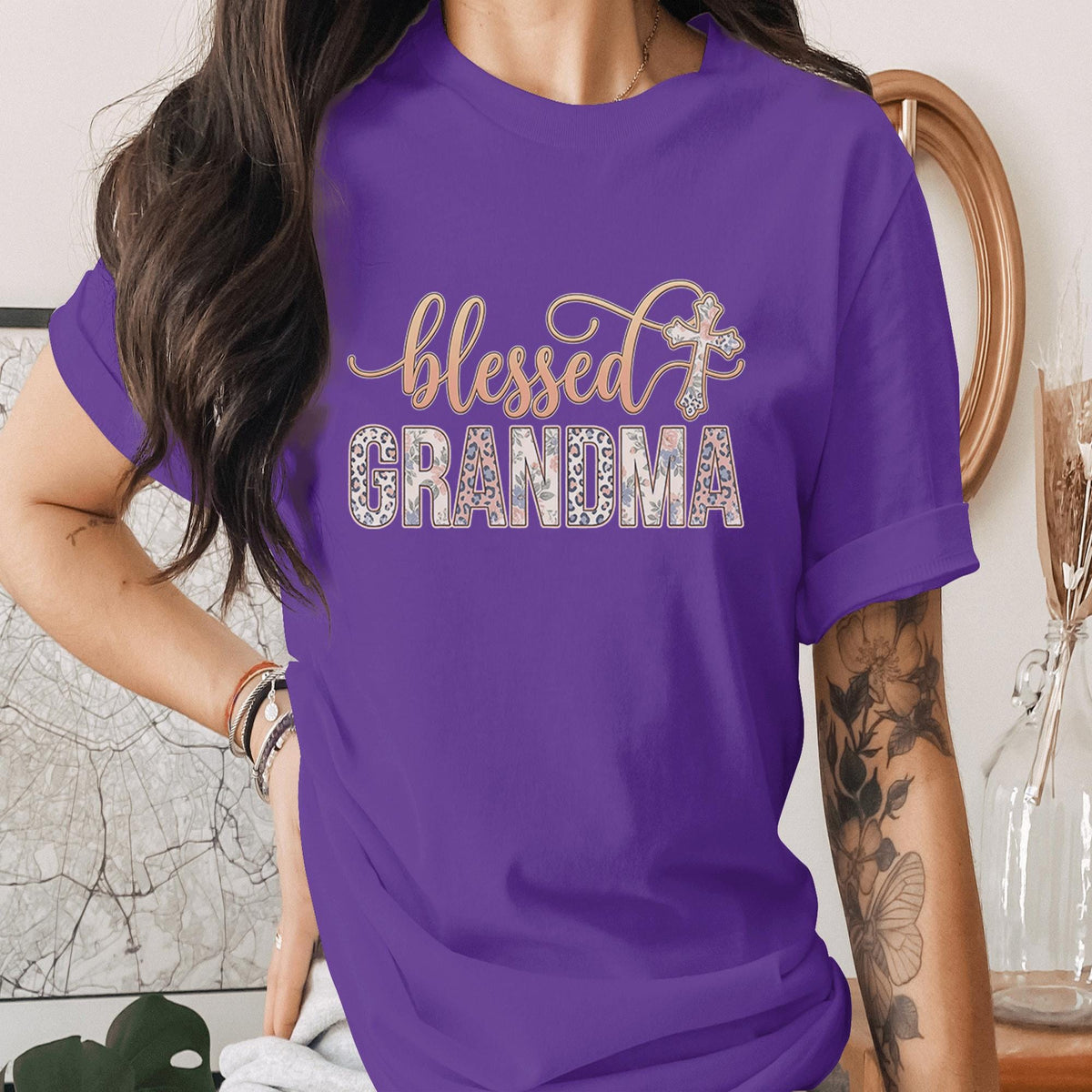 Blessed Grandma Shirt Christian Grandma Gift Faith Based Nana Tee Leopard Print Grandma T-Shirt Religious Gift for Grandma Mothers Day