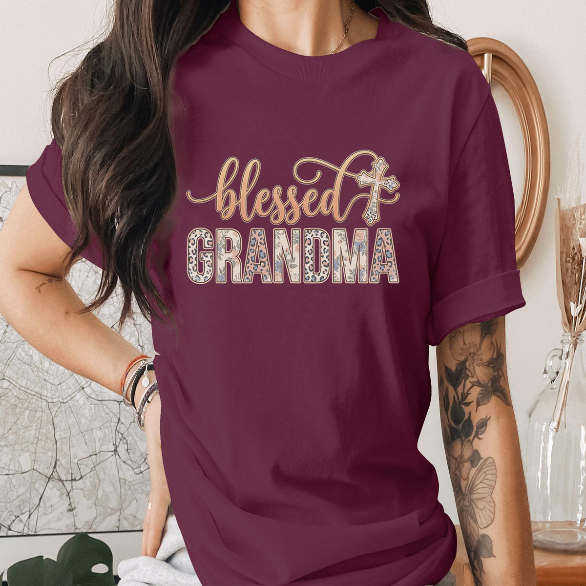 Blessed Grandma Shirt Christian Grandma Gift Faith Based Nana Tee Leopard Print Grandma T-Shirt Religious Gift for Grandma Mothers Day