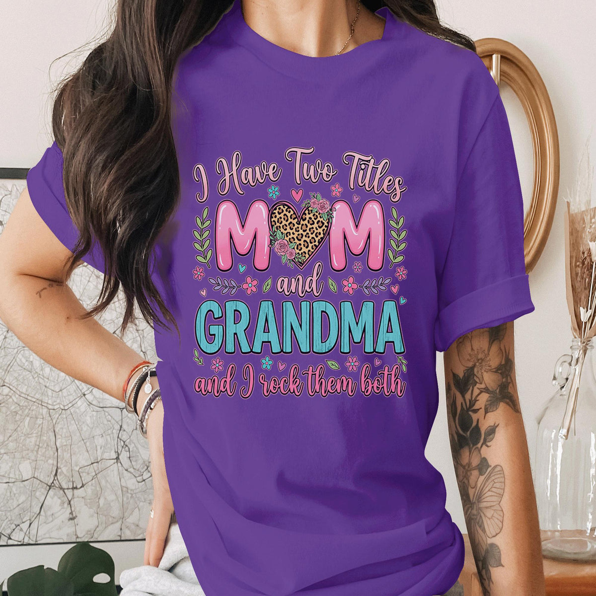 I Have Two Titles Mom And Grandma Shirt Mama Leopard Heart Mom Grandma Tee Mothers Day Gift for Grandma Cute Mom Life Shirt