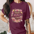 Happy Mothers Day Shirt Floral Heart Mom Gift Tee Cute Mama Shirt Pink Gold Heart Mom Shirt Gift for Her Mothers Day Tee