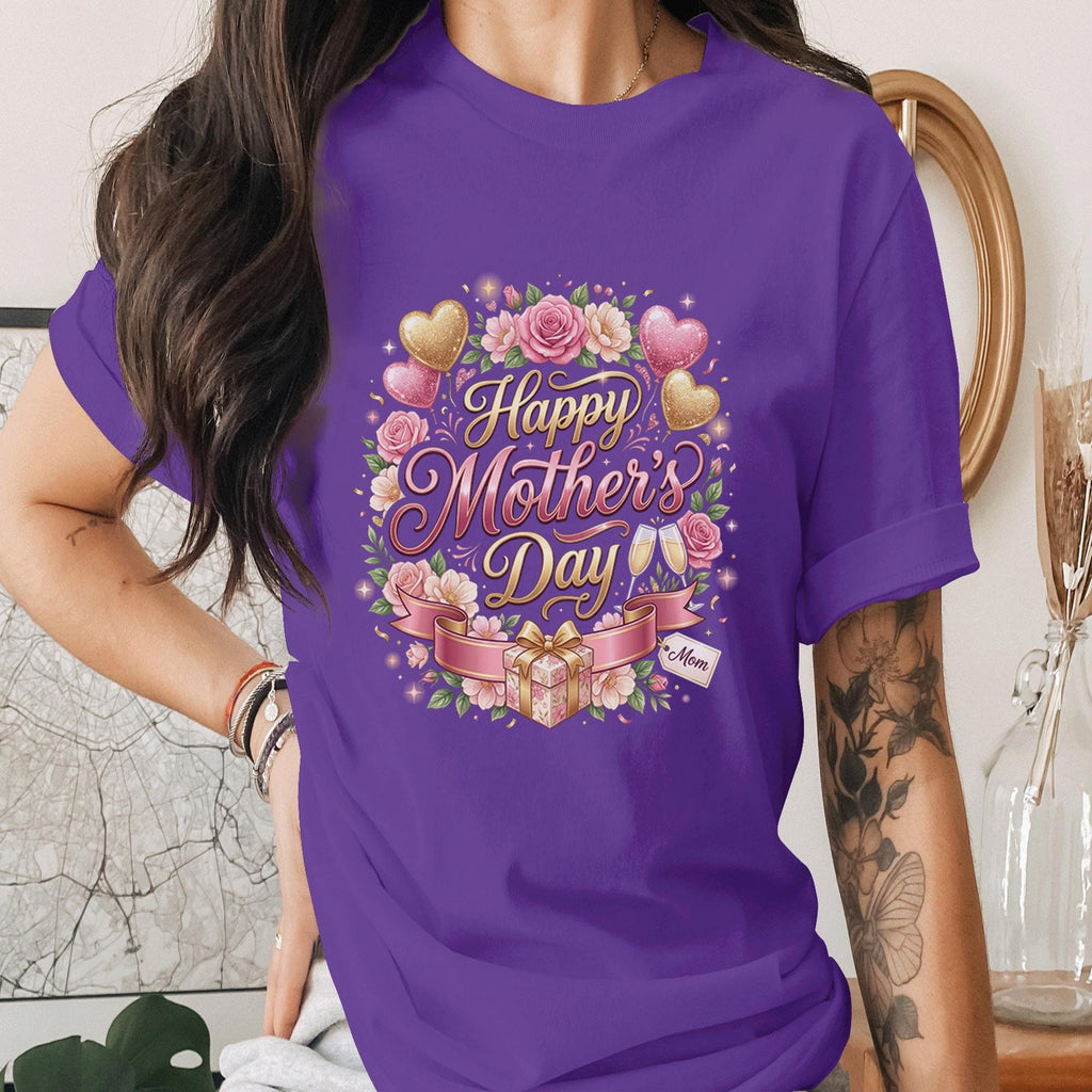 Happy Mothers Day Shirt Floral Heart Mom Gift Tee Cute Mama Shirt Pink Gold Heart Mom Shirt Gift for Her Mothers Day Tee