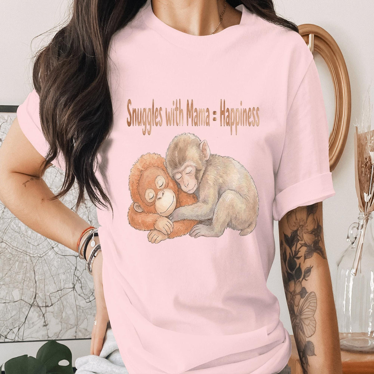 Snuggles With Mama Happiness Shirt Cute Monkey Mom Tee Mothers Day Gift Animal Lover Mom Shirt Cozy Mom Love Mama Tee
