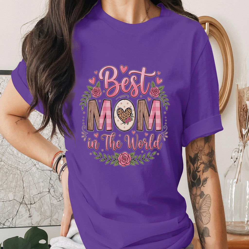 Best Mom in The World Shirt Rustic Floral Mom Gift Vintage Style Mothers Day Shirt Cute Mama Tee Plaid Leopard Heart Mom Shirt