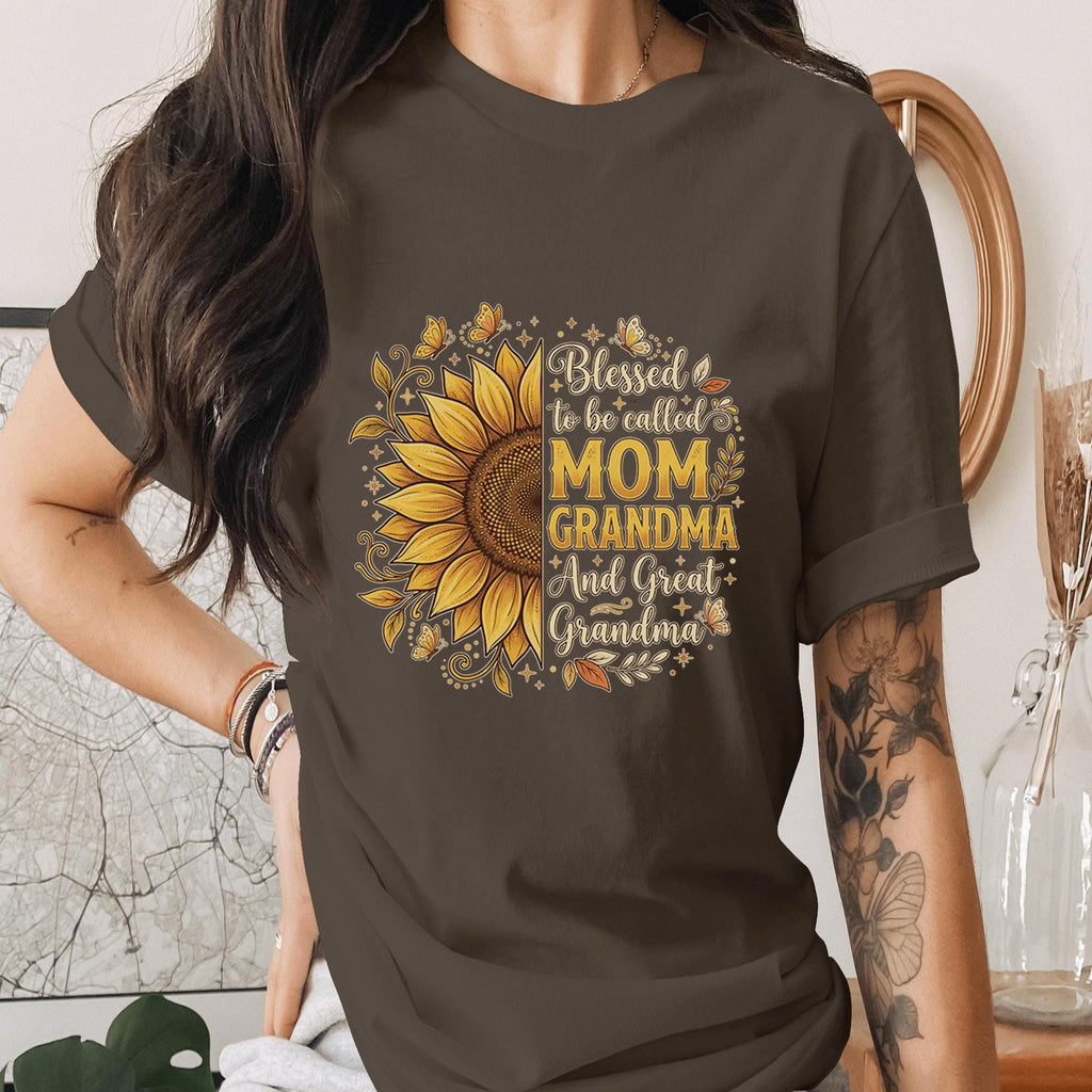 Blessed to Be Called Mom Grandma Great Grandma Sunflower Shirt, Mother Day Gift Tee, Floral Family Mama Shirt for Mom Grandma Gift Idea