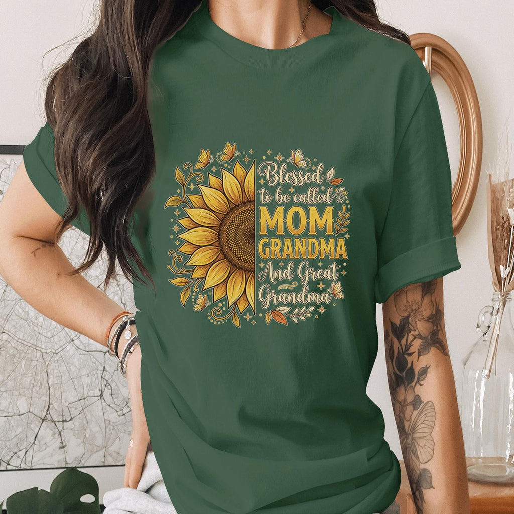 Blessed to Be Called Mom Grandma Great Grandma Sunflower Shirt, Mother Day Gift Tee, Floral Family Mama Shirt for Mom Grandma Gift Idea