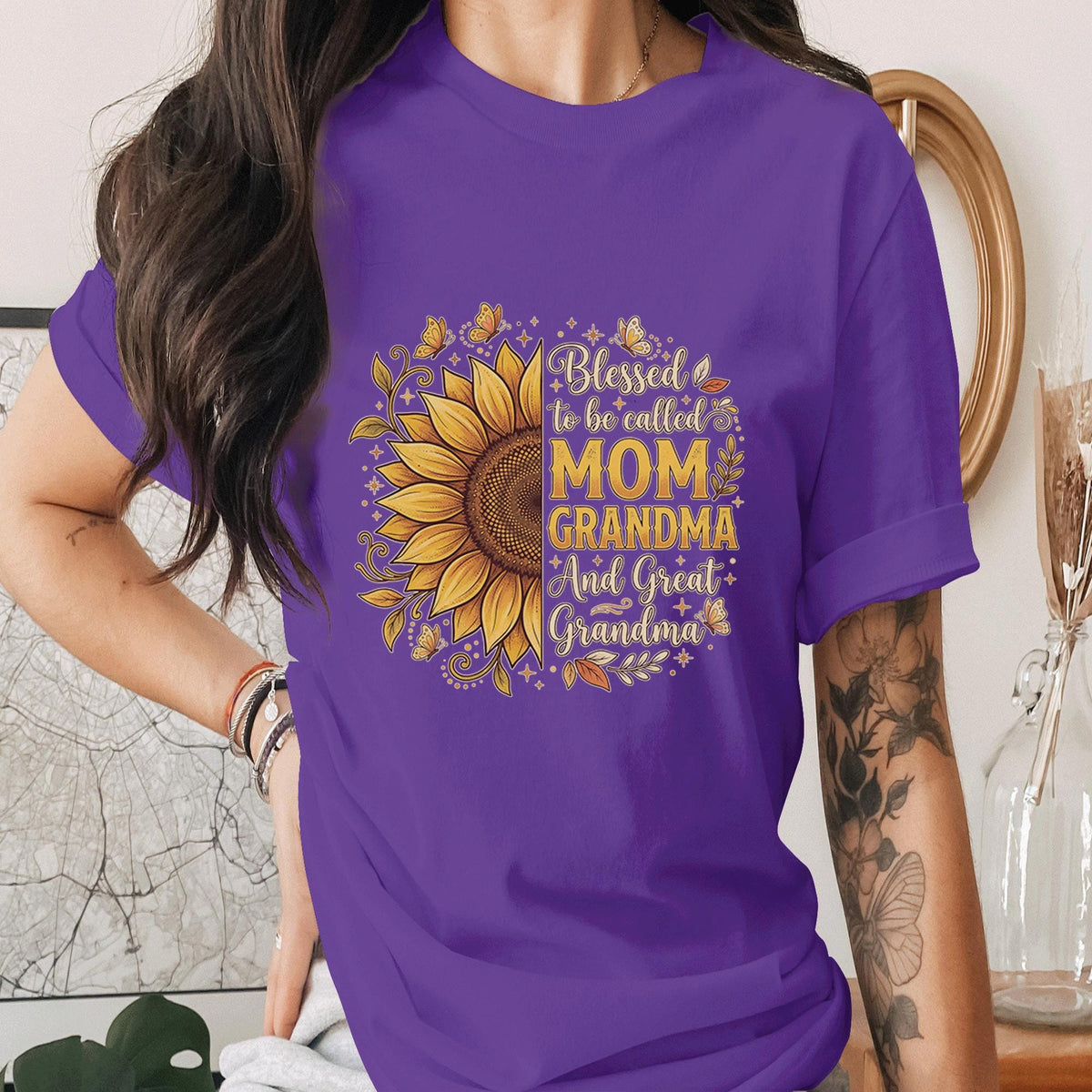 Blessed to Be Called Mom Grandma Great Grandma Sunflower Shirt, Mother Day Gift Tee, Floral Family Mama Shirt for Mom Grandma Gift Idea