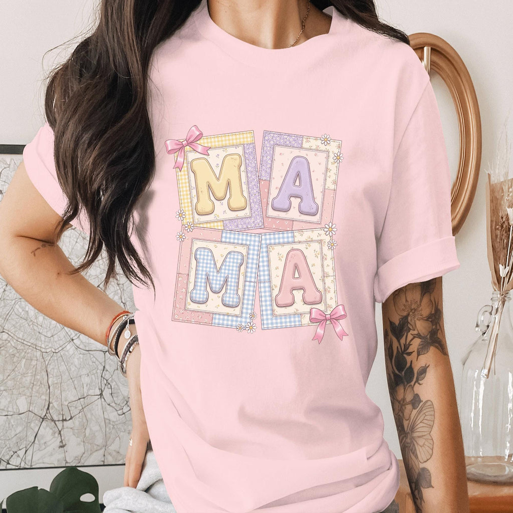 Mama Patchwork Shirt Cute Pastel Mom Tee, Aesthetic Mama Shirt Gift for Mom