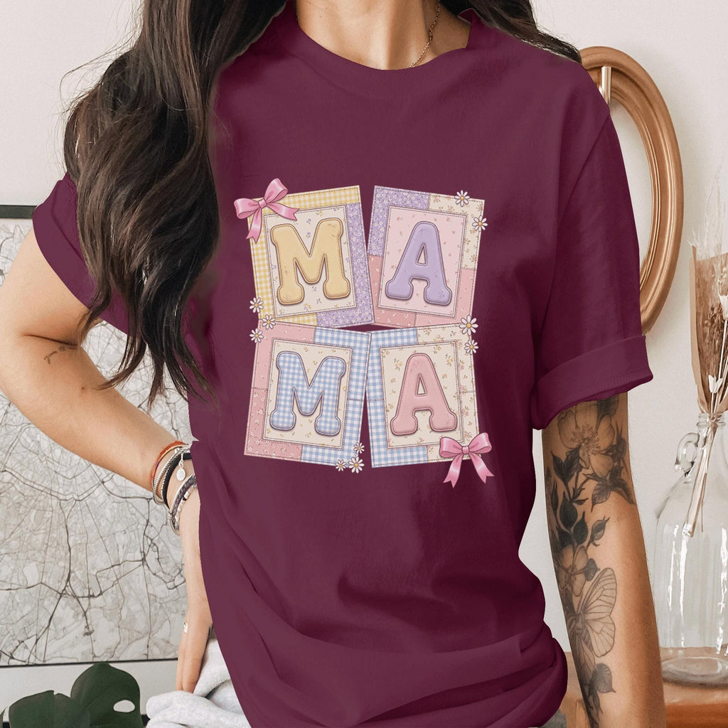 Mama Patchwork Shirt Cute Pastel Mom Tee, Aesthetic Mama Shirt Gift for Mom, Vintage Style Mama Shirt Mothers Day Gift Idea for Women