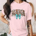 Mama Western Cow Print Shirt Turquoise Bow Tee Rustic Cowhide Mama Shirt Country Mom Gift Western Style Mama Tee Moth...