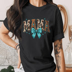 Mama Western Cow Print Shirt Turquoise Bow Tee Rustic Cowhide Mama Shirt Country Mom Gift Western Style Mama Tee Mothers Day Gifts Idea