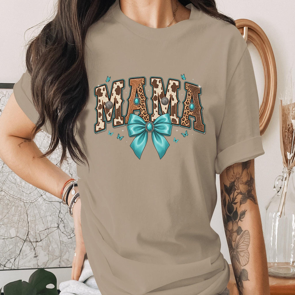 Mama Western Cow Print Shirt Turquoise Bow Tee Rustic Cowhide Mama Shirt Country Mom Gift Western Style Mama Tee Mothers Day Gifts Idea
