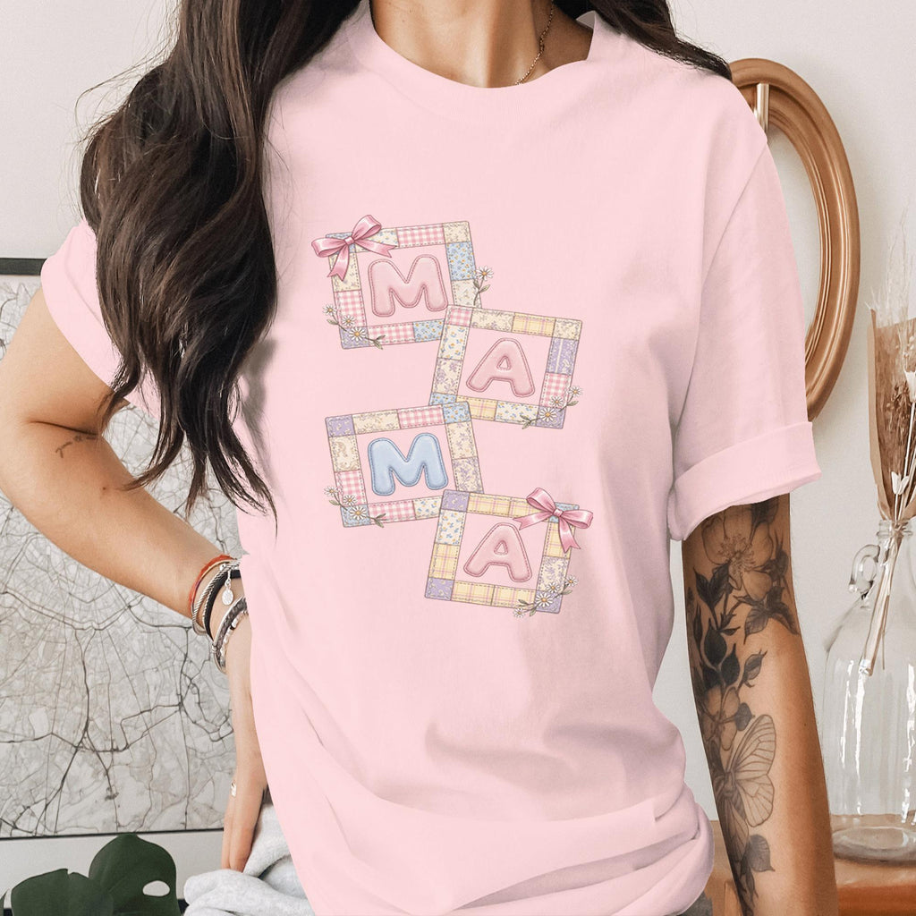 Mama Patchwork Shirt Cute Quilt Style Mama Tee Vintage Patch Mama Shirt Aesthetic Mom Shirt Mothers Day Gift Soft Girl Mama Top