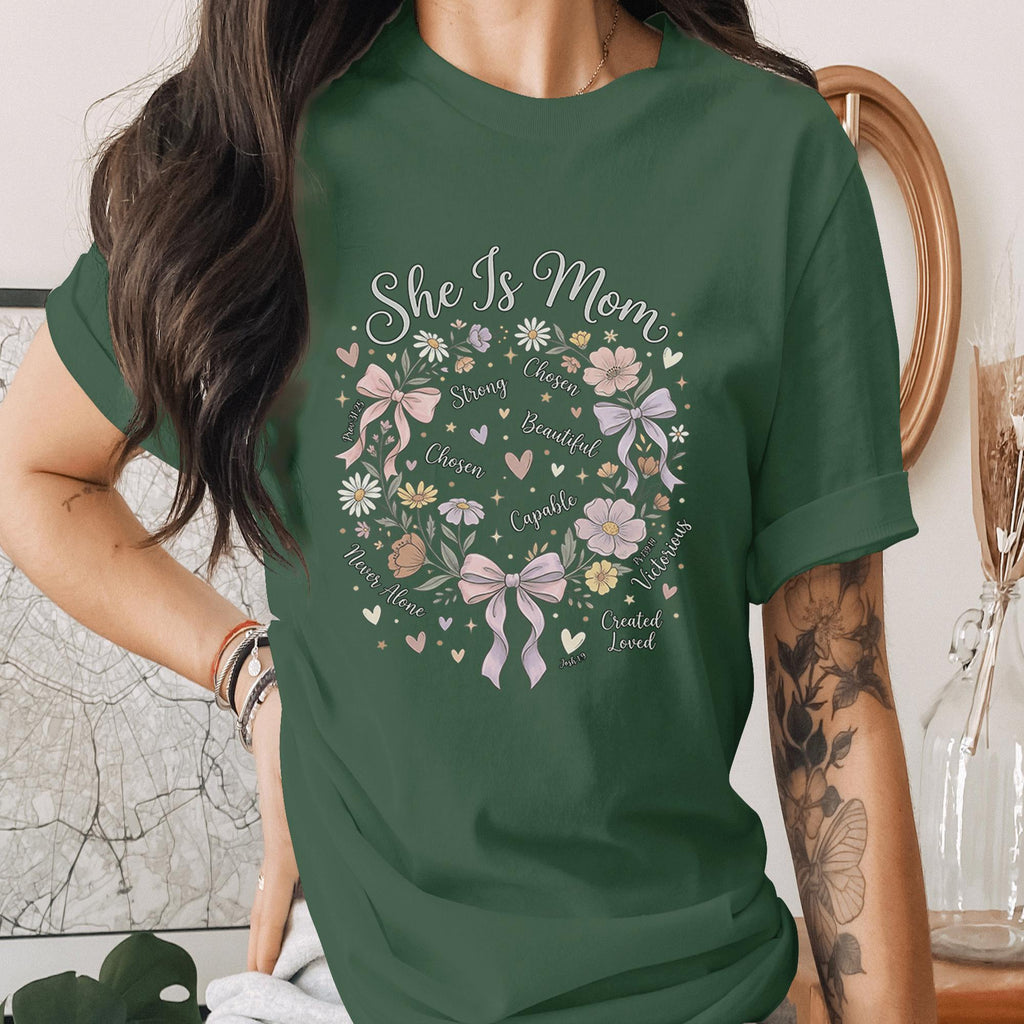 She Is Mom Floral Shirt Inspirational Mom Quote Tee Christian Mom Shirt Faith Based Mama Shirt Mothers Day Gift Idea for Mom