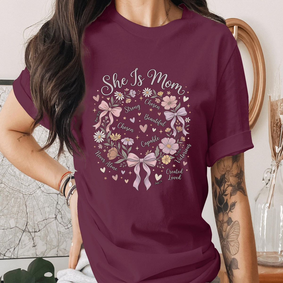 She Is Mom Floral Shirt Inspirational Mom Quote Tee Christian Mom Shirt Faith Based Mama Shirt Mothers Day Gift Idea for Mom