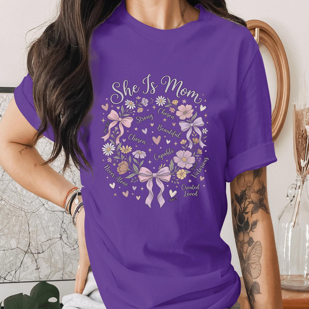 She Is Mom Floral Shirt Inspirational Mom Quote Tee Christian Mom Shirt Faith Based Mama Shirt Mothers Day Gift Idea for Mom