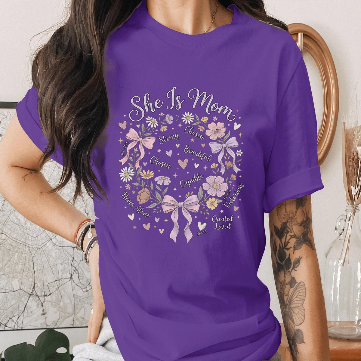 She Is Mom Floral Shirt Inspirational Mom Quote Tee Christian Mom Shirt Faith Based Mama Shirt Mothers Day Gift Idea for Mom