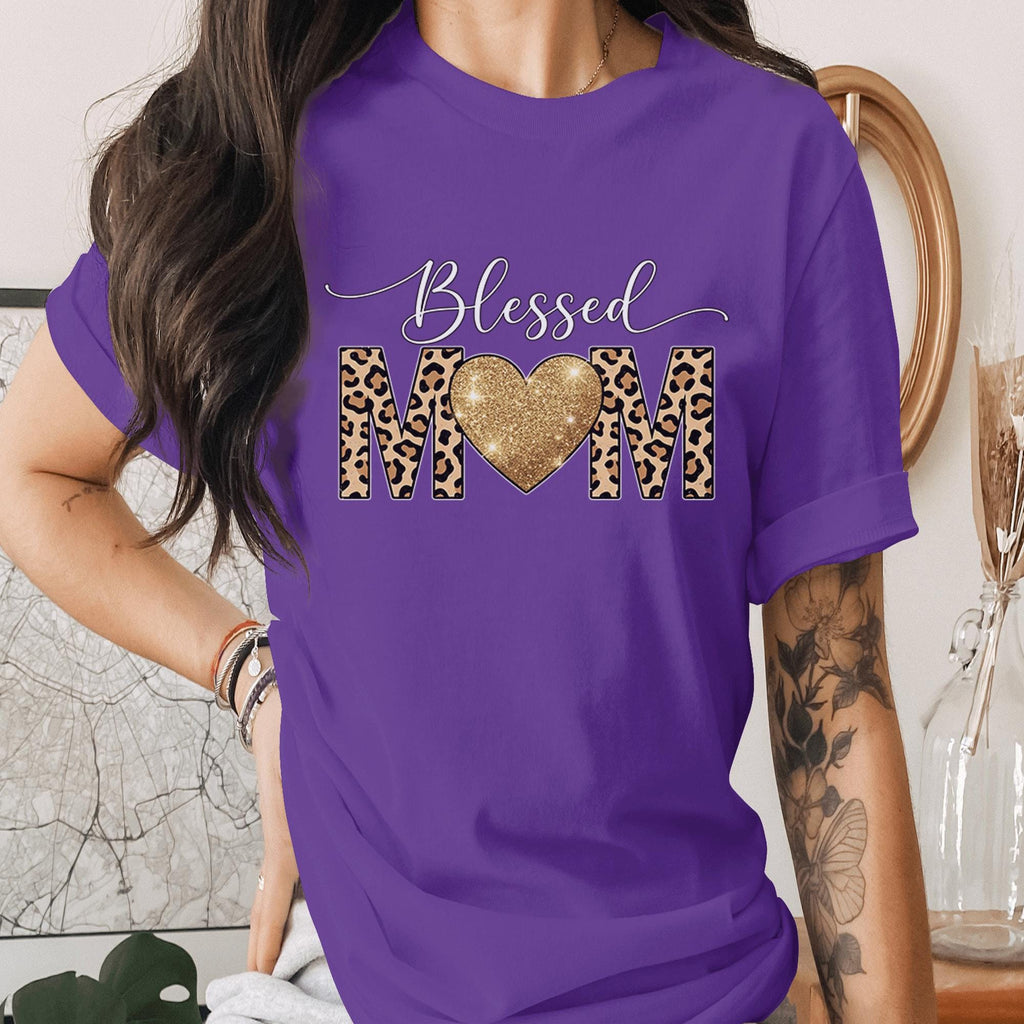 Blessed Mom Shirt Leopard Print Heart Tee Trendy Mama Shirt Cute Mothers Day Gift Stylish Mom Tee Gold Heart Mom Shirt