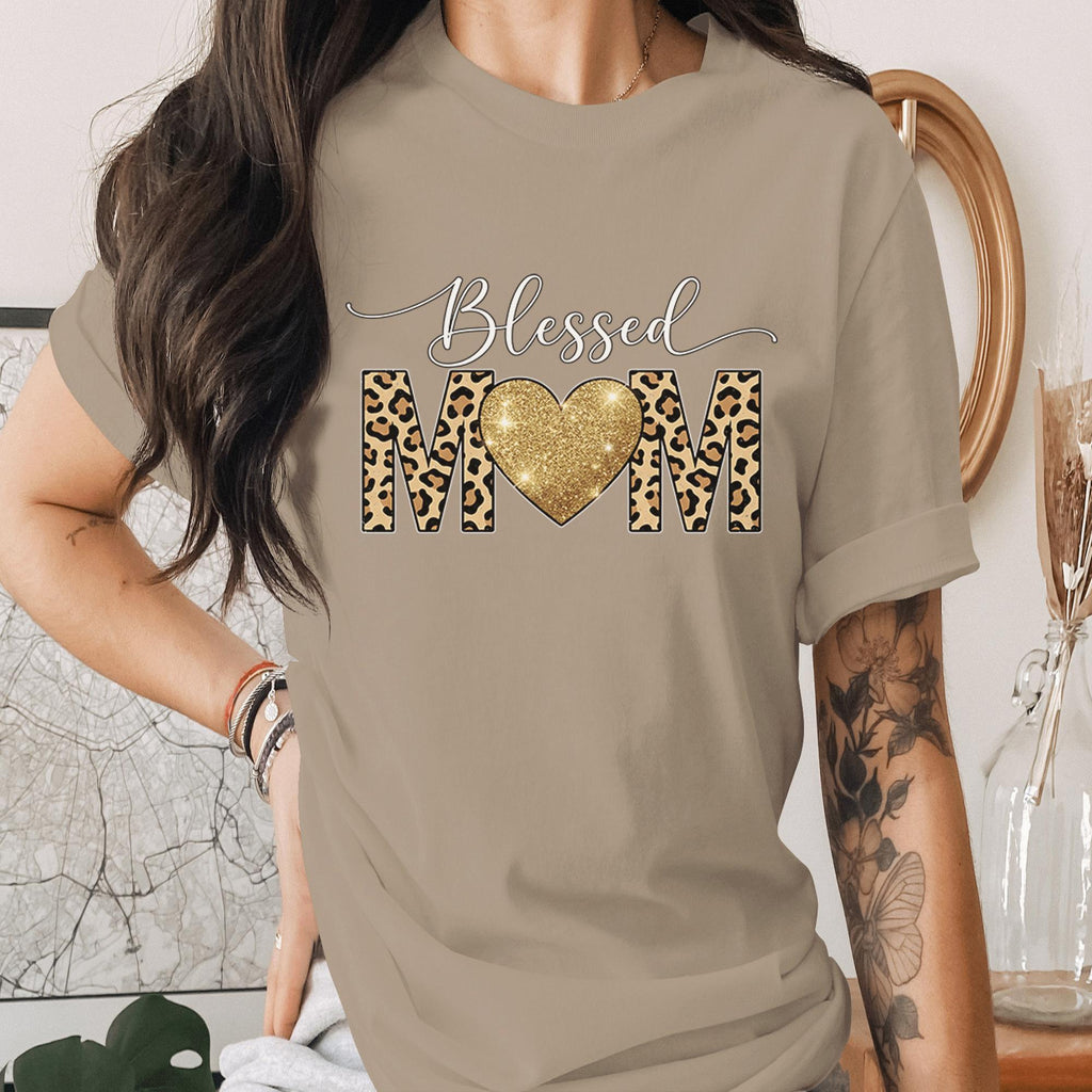 Blessed Mom Shirt Leopard Print Heart Tee Trendy Mama Shirt Cute Mothers Day Gift Stylish Mom Tee Gold Heart Mom Shirt