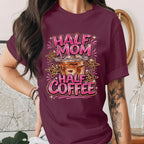 Half Mom Half Coffee Shirt Funny Mom Coffee Lover Tee Cute Pink Leopard Print Mama Shirt Trendy Mothers Day Gift Idea for Moms