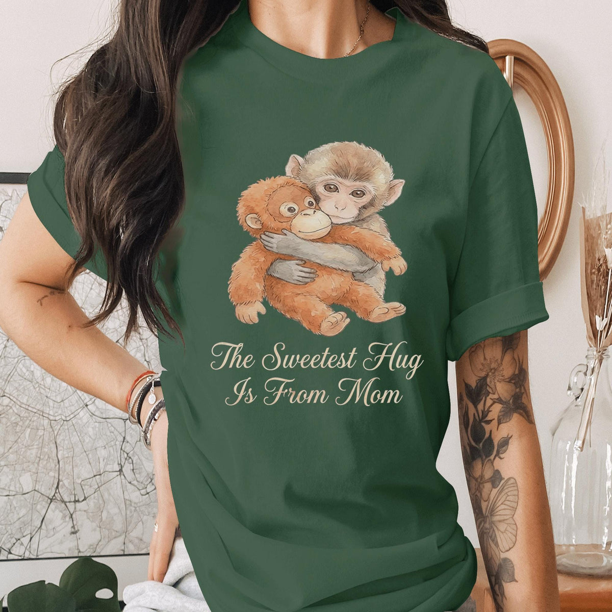 The Sweetest Hug Is From Mom Shirt Cute Baby Monkey Hug Tee Heartwarming Mom Love Shirt Mothers Day Gift Idea for Mama Shirt