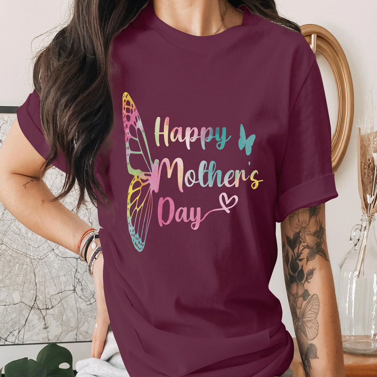 Happy Mothers Day Shirt Colorful Butterfly Mom Tee Cute Mothers Day Gift Idea for Mom Spring Aesthetic Mama Shirt Mom Rainbow Tee