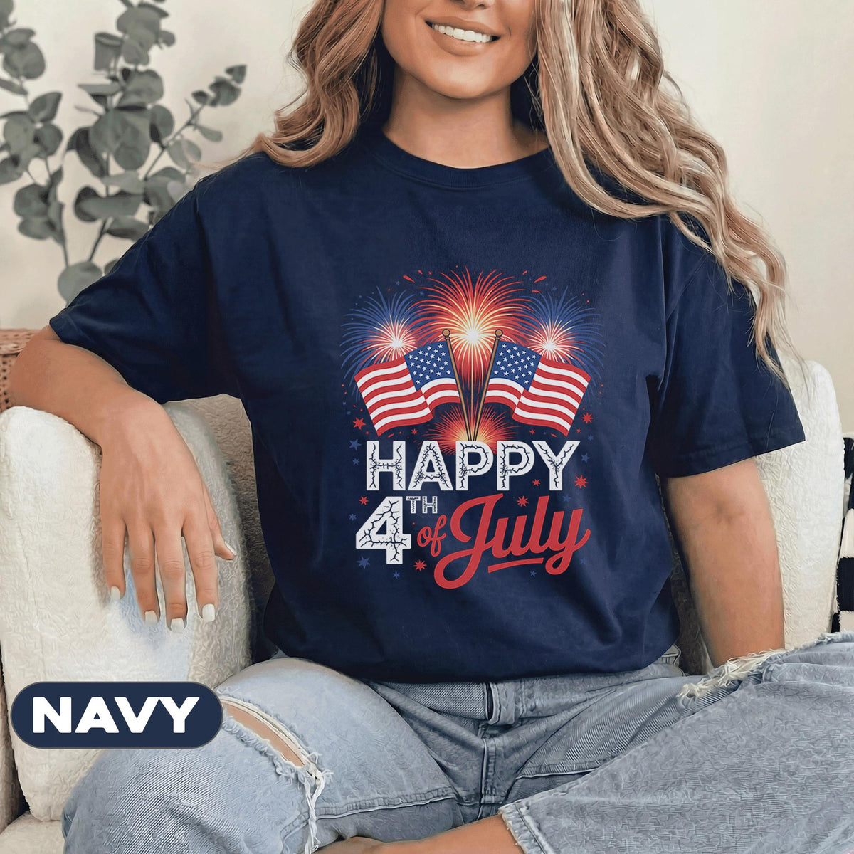 Happy 4th of July Shirt Patriotic Fireworks Tee American Flag Independence Day Shirt USA Celebration Red White Blue Top Forth of July Shirts