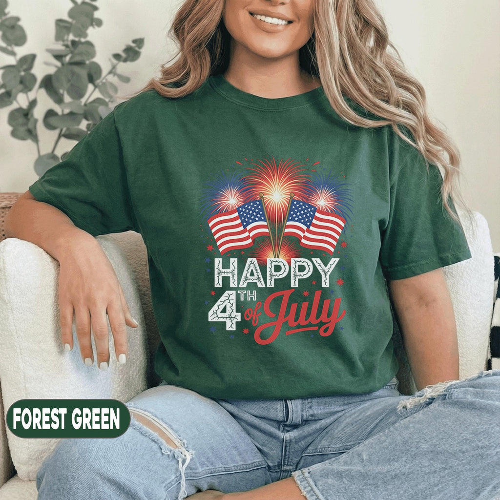 Happy 4th of July Shirt Patriotic Fireworks Tee American Flag Independence Day Shirt USA Celebration Red White Blue Top Forth of July Shirts