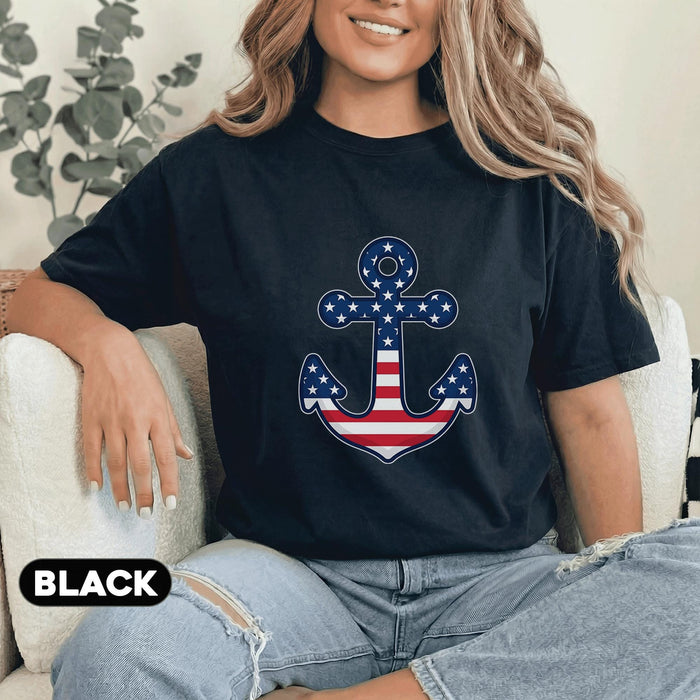 Patriotic Anchor Shirt American Flag Anchor Tee Nautical USA Shirt 4th of July Coastal Forth of July Independence Day...