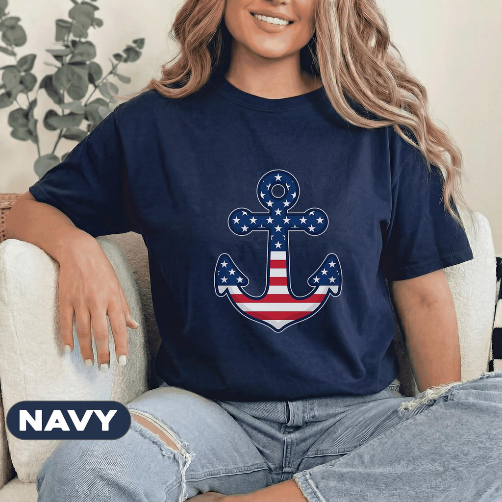 Patriotic Anchor Shirt American Flag Anchor Tee Nautical USA Shirt 4th of July Coastal Forth of July Independence Day Unisex Top