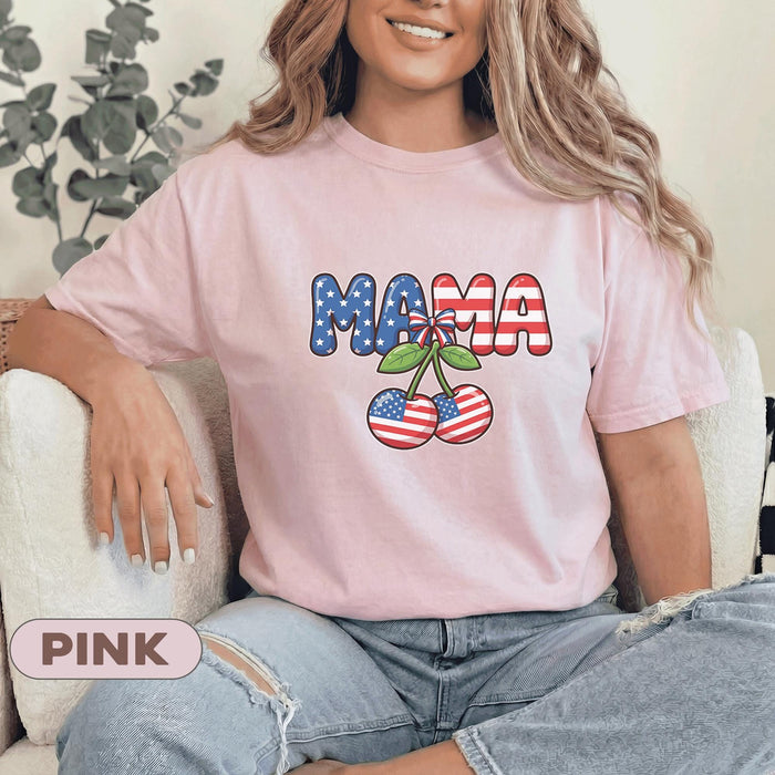 Mama Patriotic Cherry Shirt 4th of July Mom Tee American Flag Cherry Forth of July Cute USA Mama Shirt Independence D...