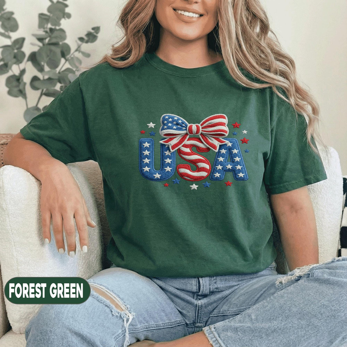 USA Patriotic Bow Shirt 4th of July Women Tee American Flag Shirt Independence Day Cute Patriotic Forth of July Tee Red White Blue Top