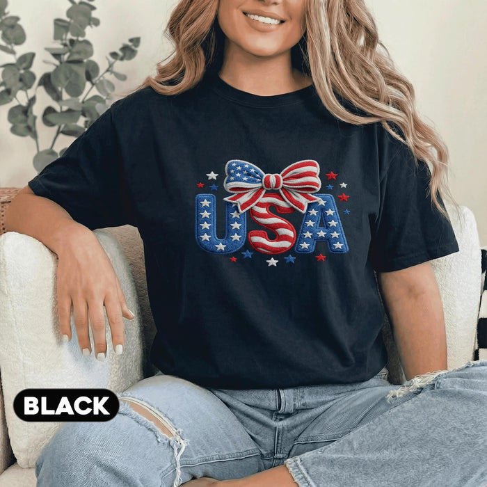 USA Patriotic Bow Shirt 4th of July Women Tee American Flag Shirt Independence Day Cute Patriotic Forth of July Tee R...