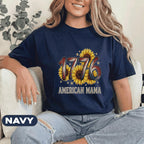 1776 American Mama Shirt Patriotic Sunflower Tee 4th of July Mom Shirt Vintage USA Flag Mothers Independence Day Women Top