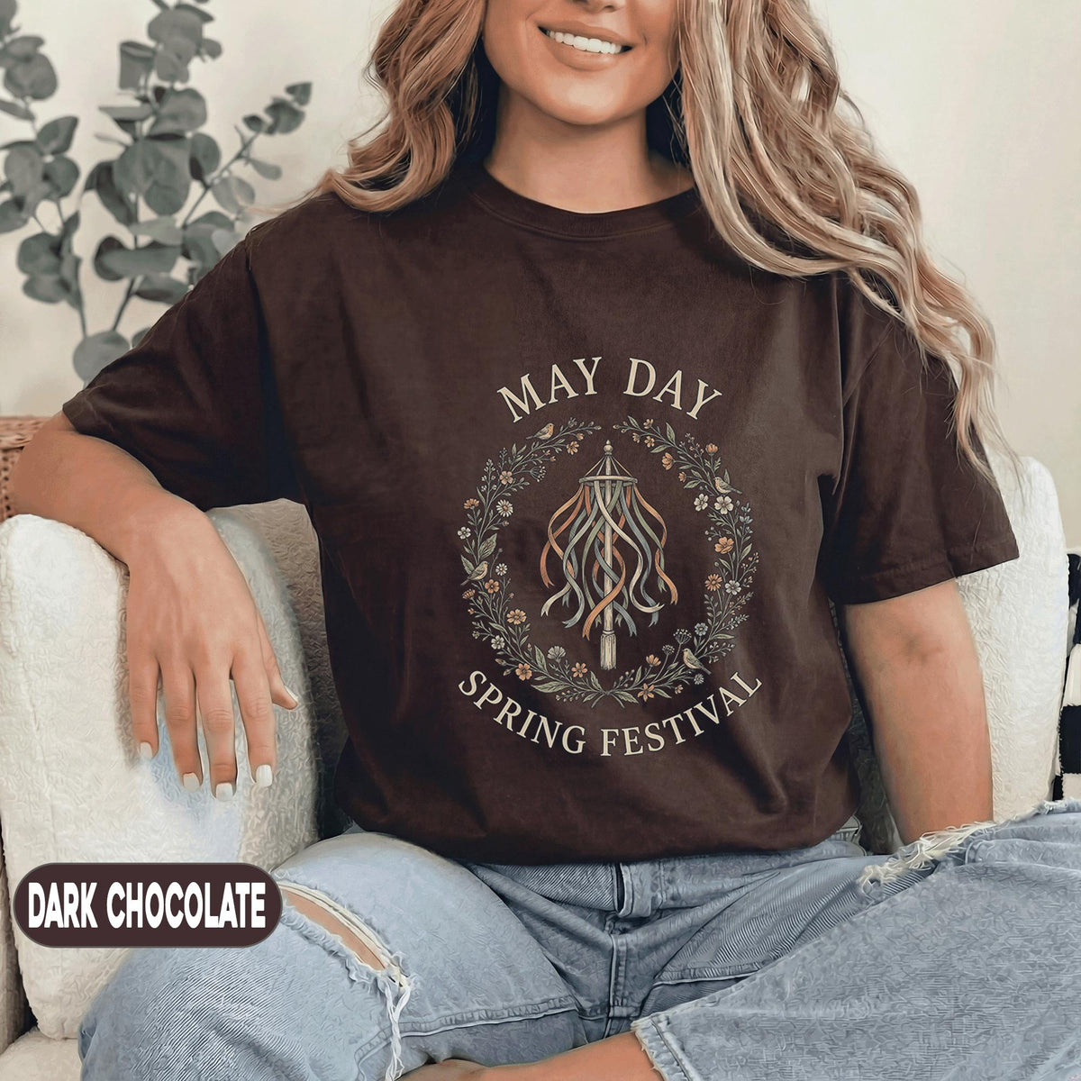 May Day Spring Festival Shirt Vintage Floral Wreath Tee Boho Maypole Nature Lover Cottagecore Aesthetic Top