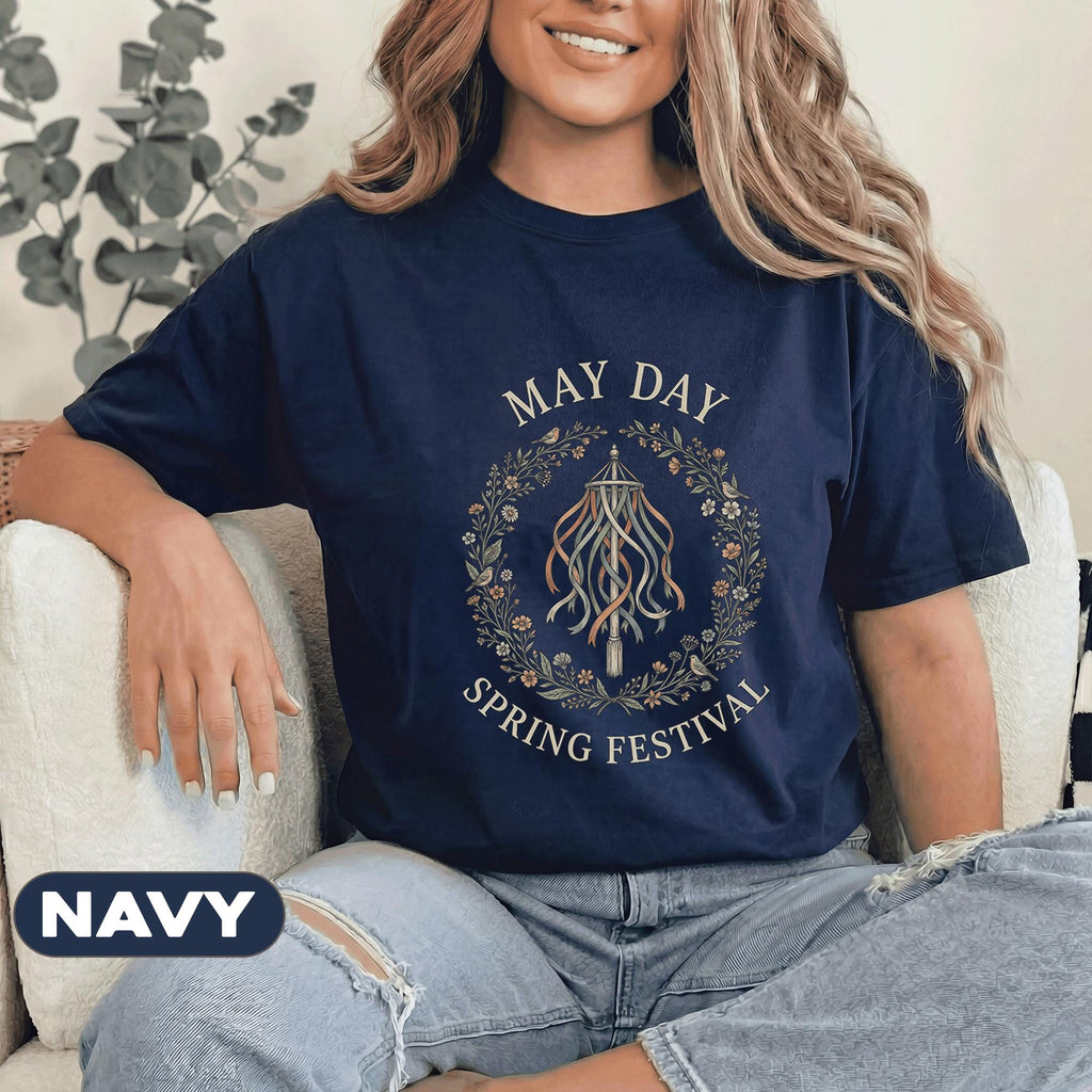 May Day Spring Festival Shirt Vintage Floral Wreath Tee Boho Maypole Nature Lover Cottagecore Aesthetic Top